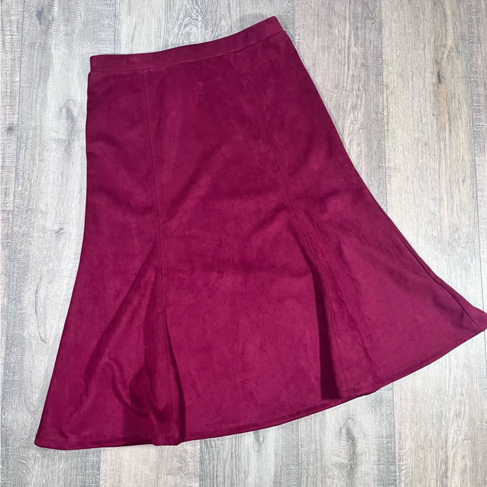 Jason Wu Faux Suede Burgundy Maroon Fit and Flare Midi Skirt Size Medium